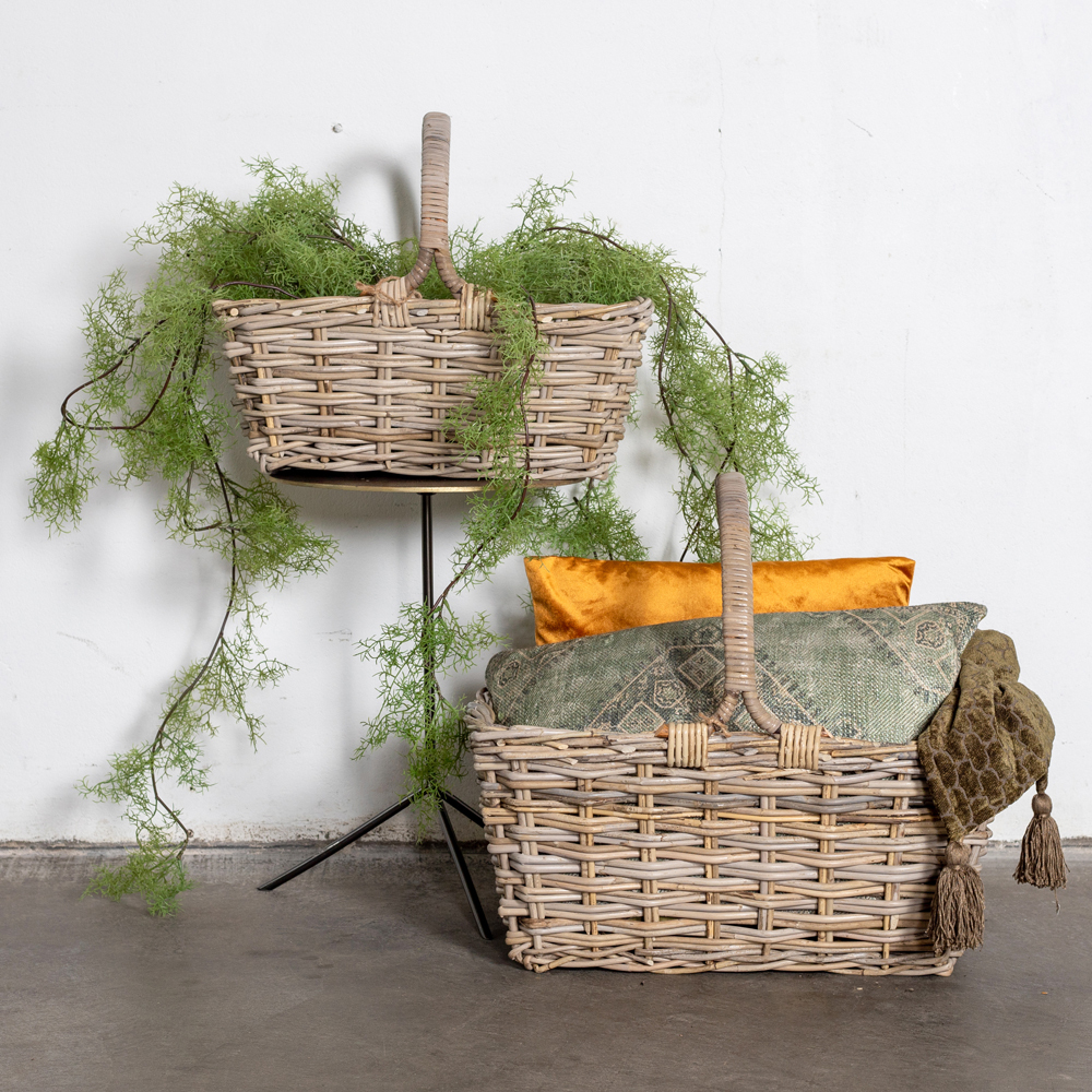 Picknickmand Rotan - 51x31x42cm - Naturel - Picknickmand Norio Grijs Klein - Het Mandenhuys